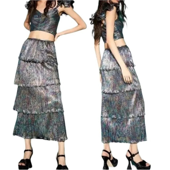 New! Set! Saylor x free people Gianna Top and Skirt metallic 17042 - Picture 1 of 14